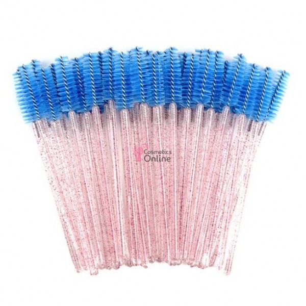 Periute Mascara pentru extensii gene false, 50 bucati Albastru cu sclipici Roz